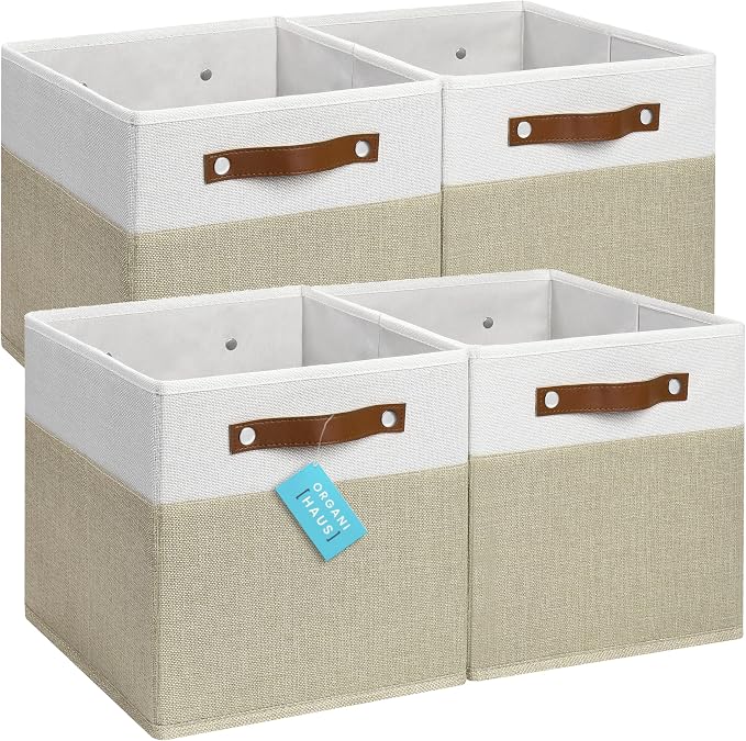 OrganiHaus 11x11 Fabric Cubes Storage Bins Set of 4, Foldable Collapsible by OrganiHaus