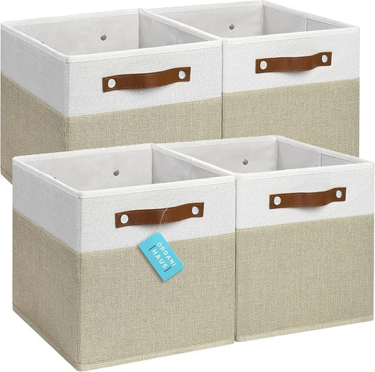 OrganiHaus 11x11 Fabric Cubes Storage Bins Set of 4, Foldable Collapsible by OrganiHaus