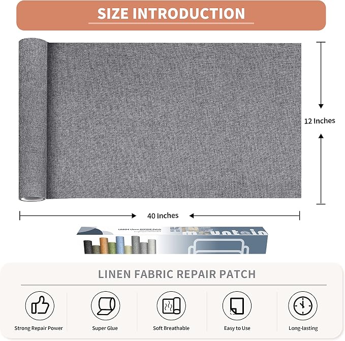 Fine Linen Fabric Patches, Self-Adhesive, Extra Large 12x40 Inch, - Image 2