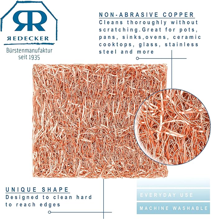 Redecker Copper Thread Mini Scrubber, 2 x 1-5/8 inches, Non-Abrasive Scouring - Image 4