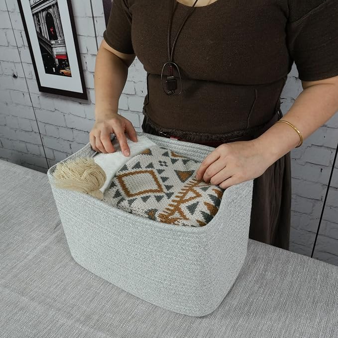 Cotton Rope storage Basket Bins Woven Basket - Image 3