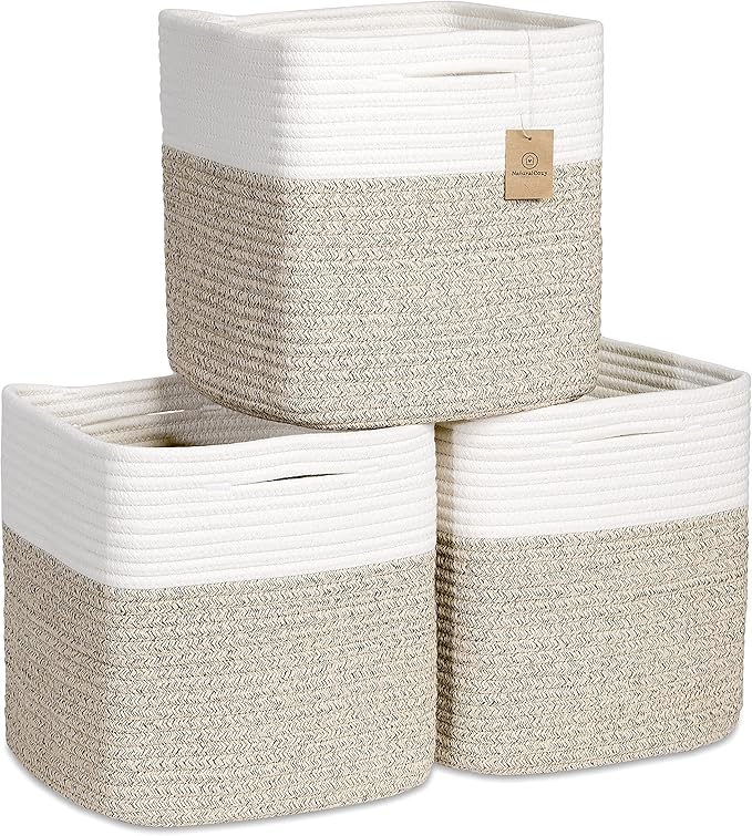 NaturalCozy Storage Cubes 11 Inch Cotton Rope Woven Baskets by NaturalCozy