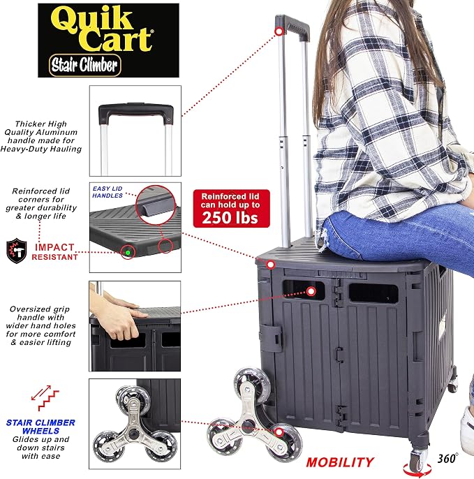 dbest products Quik Cart Stair Climber Wheeled Rolling Crate Teacher Utility - Image 2