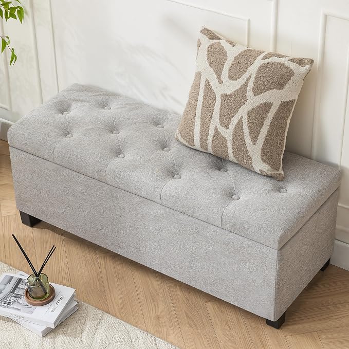 43’’ Storage Ottoman Bench, Linen Entryway Benches Load up to 660 Lb, Modern - Image 7