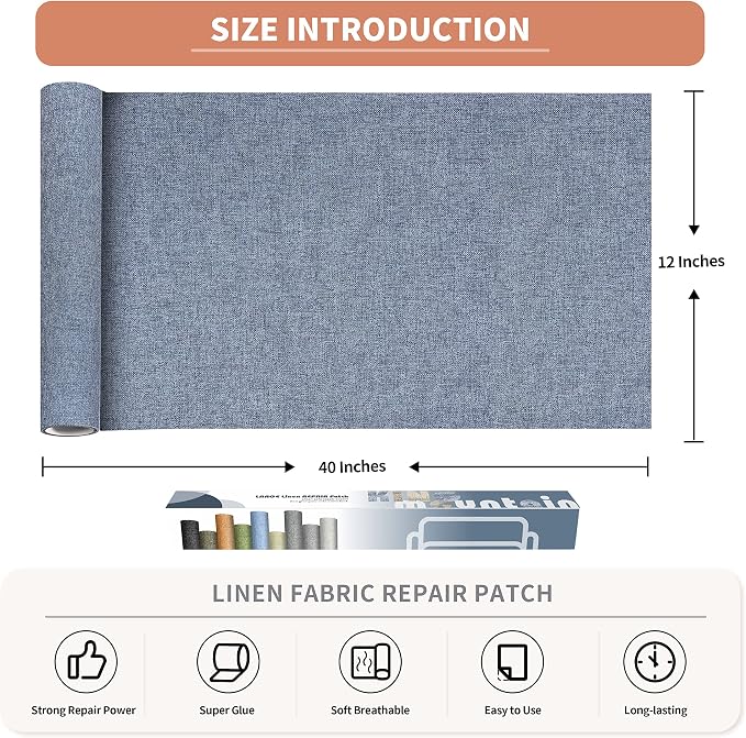 Fine Linen Repair Patches, Self-Adhesive Linen Fabric Patches, 12X40 inch Extra - Image 2