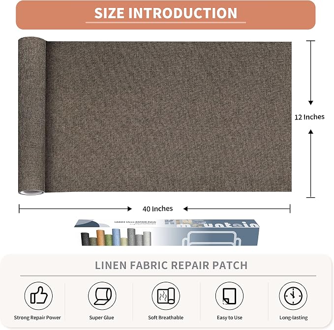 Fine Linen Fabric Patches, Self-Adhesive, Extra Large 12x40 Inch, - Image 2
