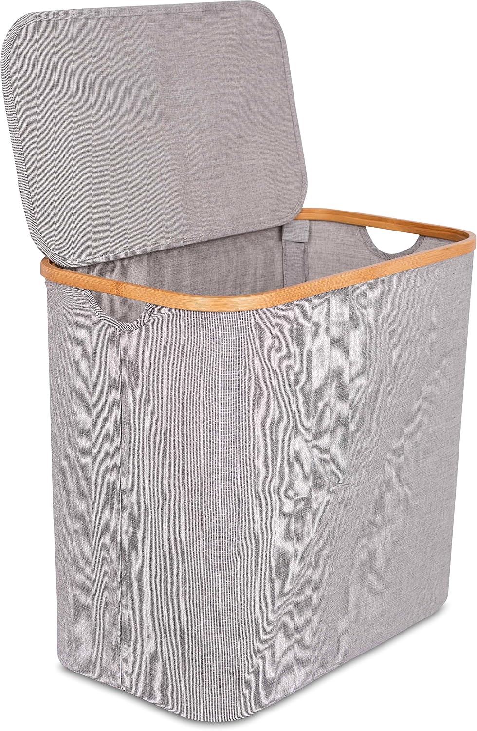 BirdRock Home Bamboo & Canvas Hamper | Single Laundry Basket with Lid | F...