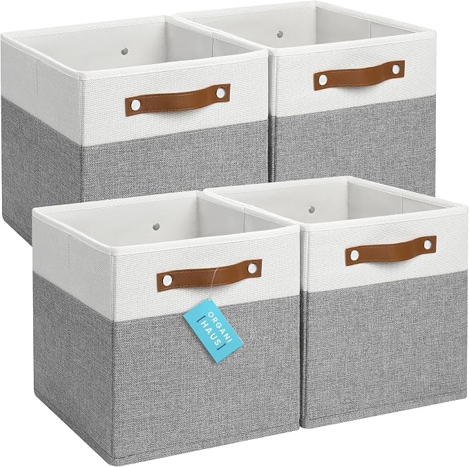 OrganiHaus 11x11 Fabric Cubes Storage Bins Set of 4, Foldable Collapsible by OrganiHaus