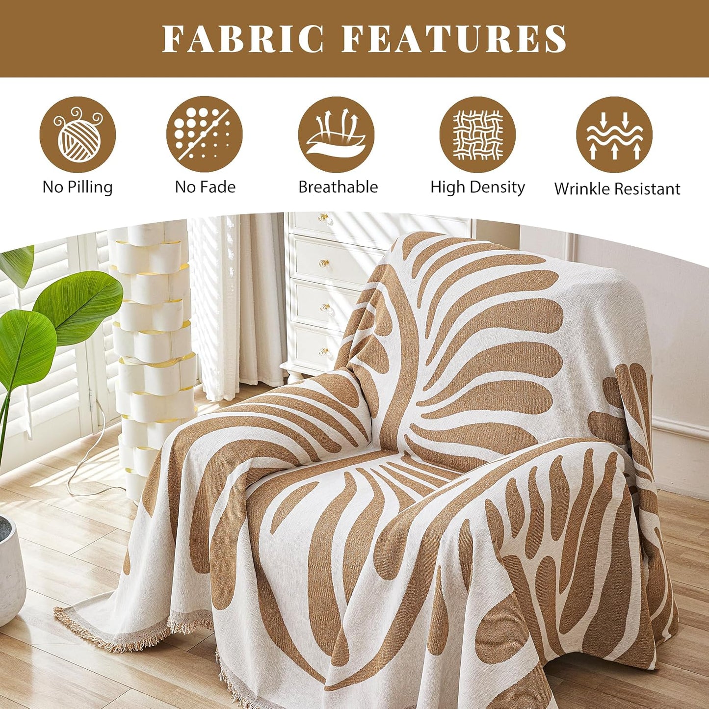 Armchair Couch Cover for Dogs 1 Cushion, Washable Recliner Covers Sofa Protector, Oversized Single Chair Cover, Accent Chair Couch Slipcovers, Pet Couch Cover Blanket,Floral Coffee, 71"x91"