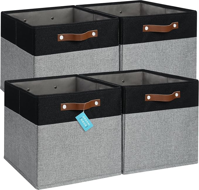 OrganiHaus 13x13 Cube Fabric Storage Bins Set of 4, Fabric Storage Cubes w/ by OrganiHaus