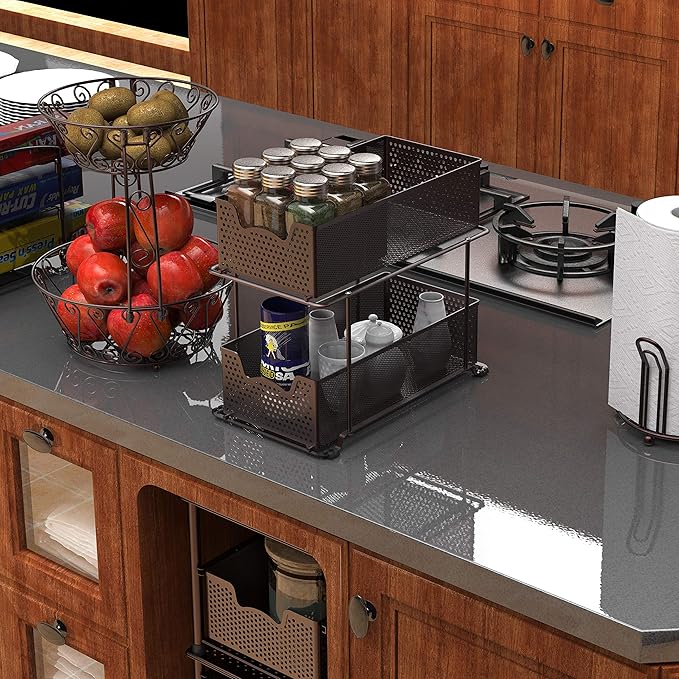 SIMPLE HOUSEWARE 2 Tier Sliding Cabinet Basket Organizer Drawer - Image 5