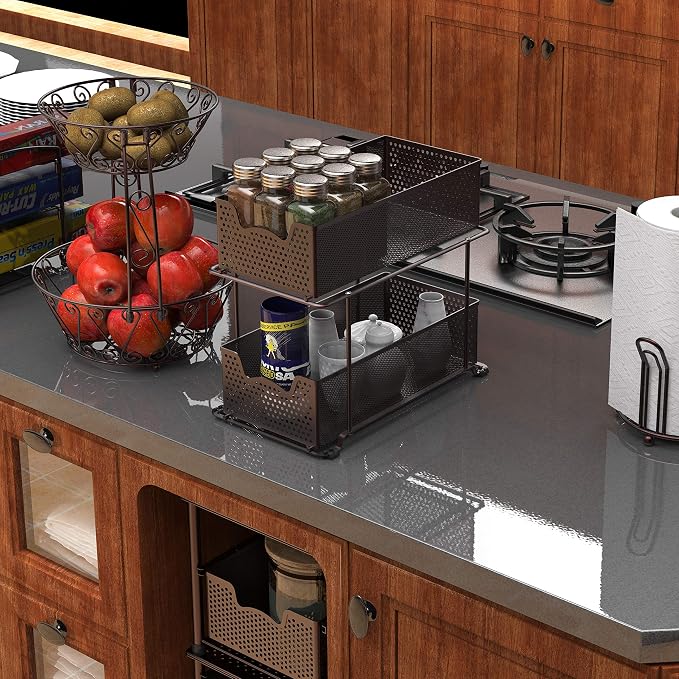 SIMPLE HOUSEWARE 2 Tier Sliding Cabinet Basket Organizer Drawer - Image 2