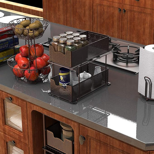 SIMPLE HOUSEWARE 2 Tier Sliding Cabinet Basket Organizer Drawer - Image 2