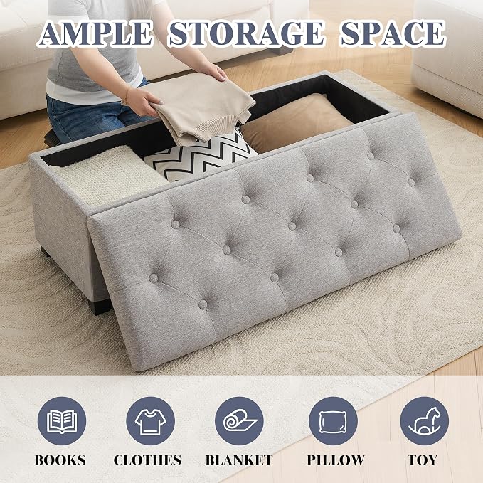 43’’ Storage Ottoman Bench, Linen Entryway Benches Load up to 660 Lb, Modern - Image 4