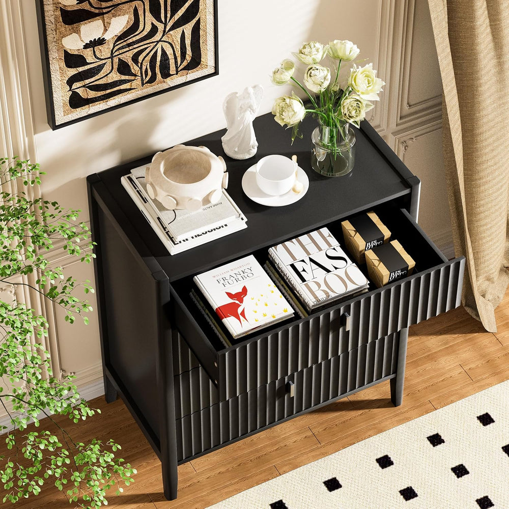 Furniway Black 4 Drawer Dresser, 31.5" Wide Modern Chest of Drawers with...