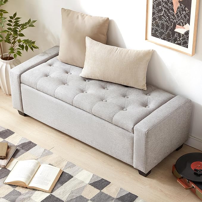 48" Ottoman with Storage, Storage Ottoman Bench with Safety Hinge, Upholstered - Image 4