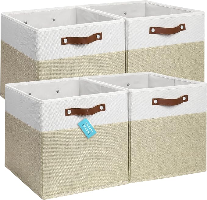OrganiHaus 13x13 Cube Fabric Storage Bins Set of 4, Fabric Storage Cubes w/ by OrganiHaus