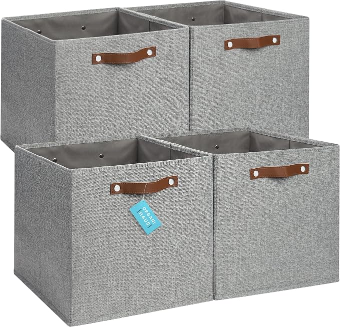 OrganiHaus 13x13 Cube Fabric Storage Bins Set of 4, Fabric Storage Cubes w/ by OrganiHaus
