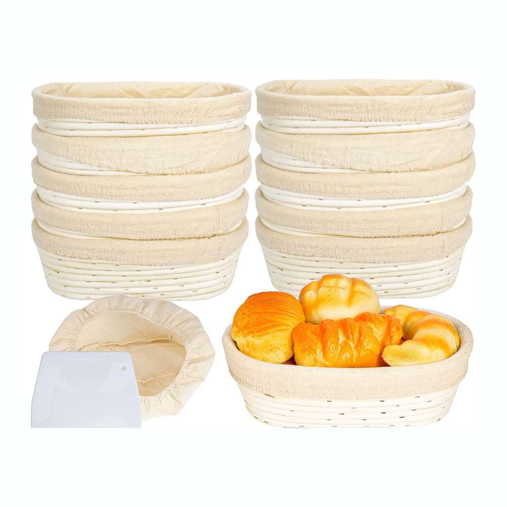 10'' Oval Banneton Bread Proofing Basket w/Cloth Liners & Scraper...