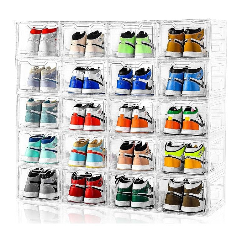10 Pack Large Shoe Boxes Clear Plastic Stackable, Shoe Storage Organizer