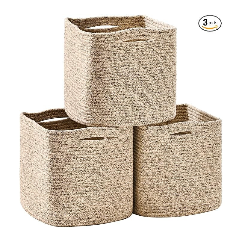 11 Inch Cube Storage Bins, Storage Cube Organizer Bins, Woven Cotton Rope