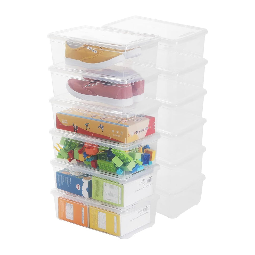 12 Pack 6Qt Shoe Storage Box Clear Plastic Storage box with Lid