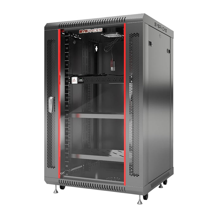 18U Wall Mount Server Rack Cabinet 24” Deep, 19” Network & AV Enclosure for Home Lab with Fan, PDU, 2 Shelves, Locking Glass Door