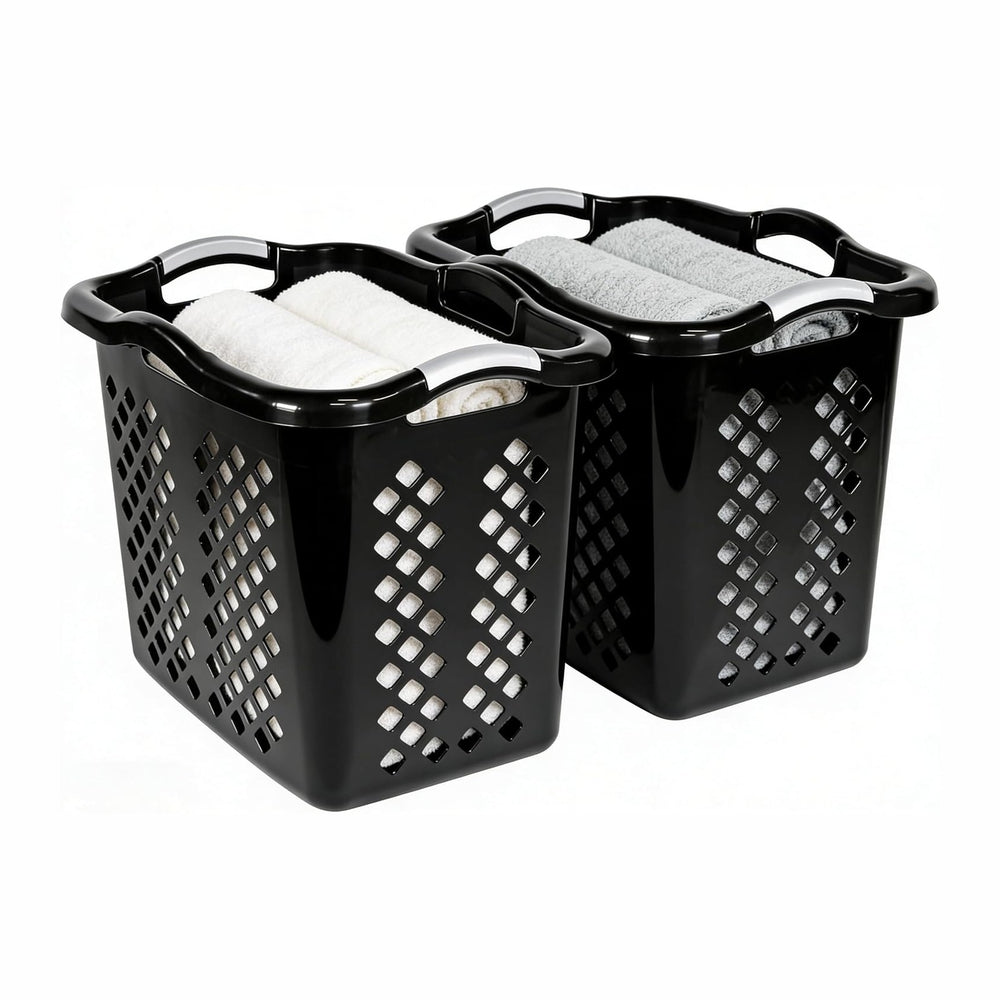 2-Pack 2 Bushel Plastic Laundry Basket, Black