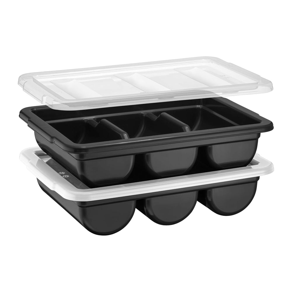 2 Pack - Cutlery Bin with Lid, Commercial 3-Compartment Flatware Tray with Co...