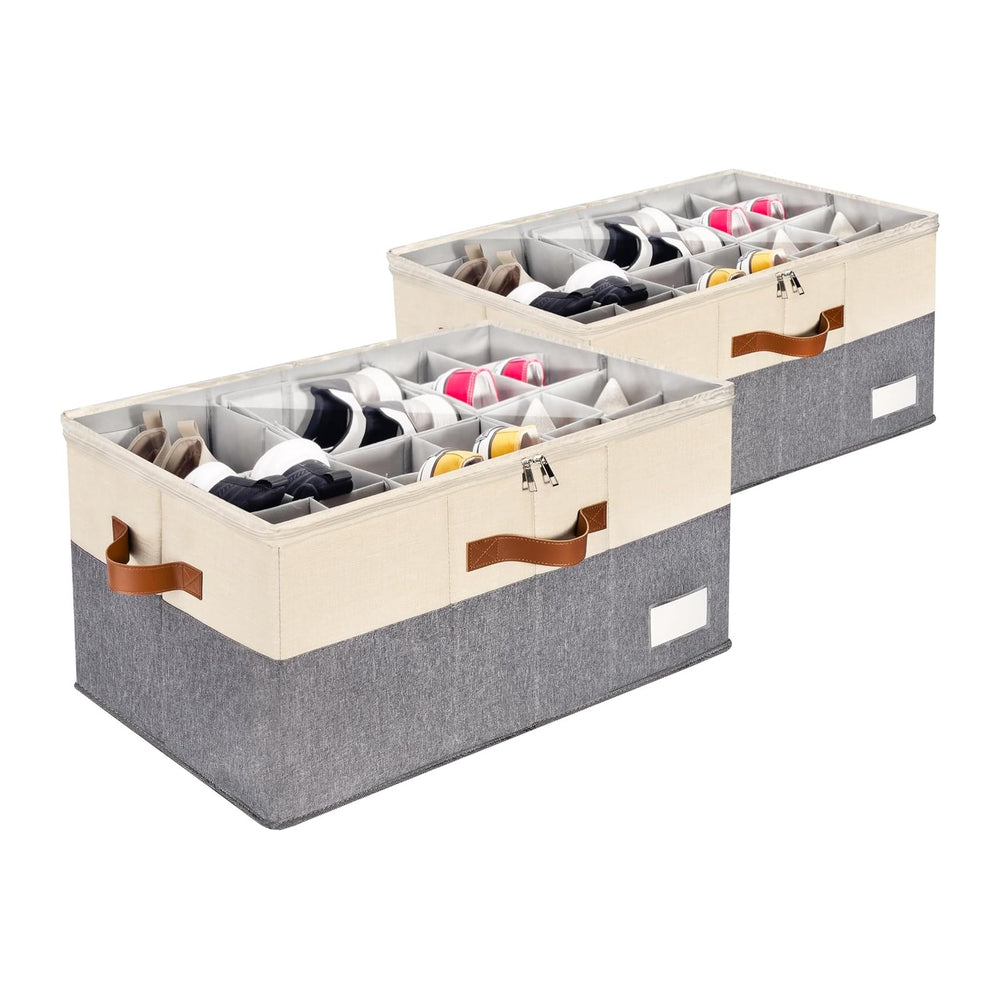 2 Pack Shoe Organizer for Closet, Adjustable Shoe Box Storage Containers