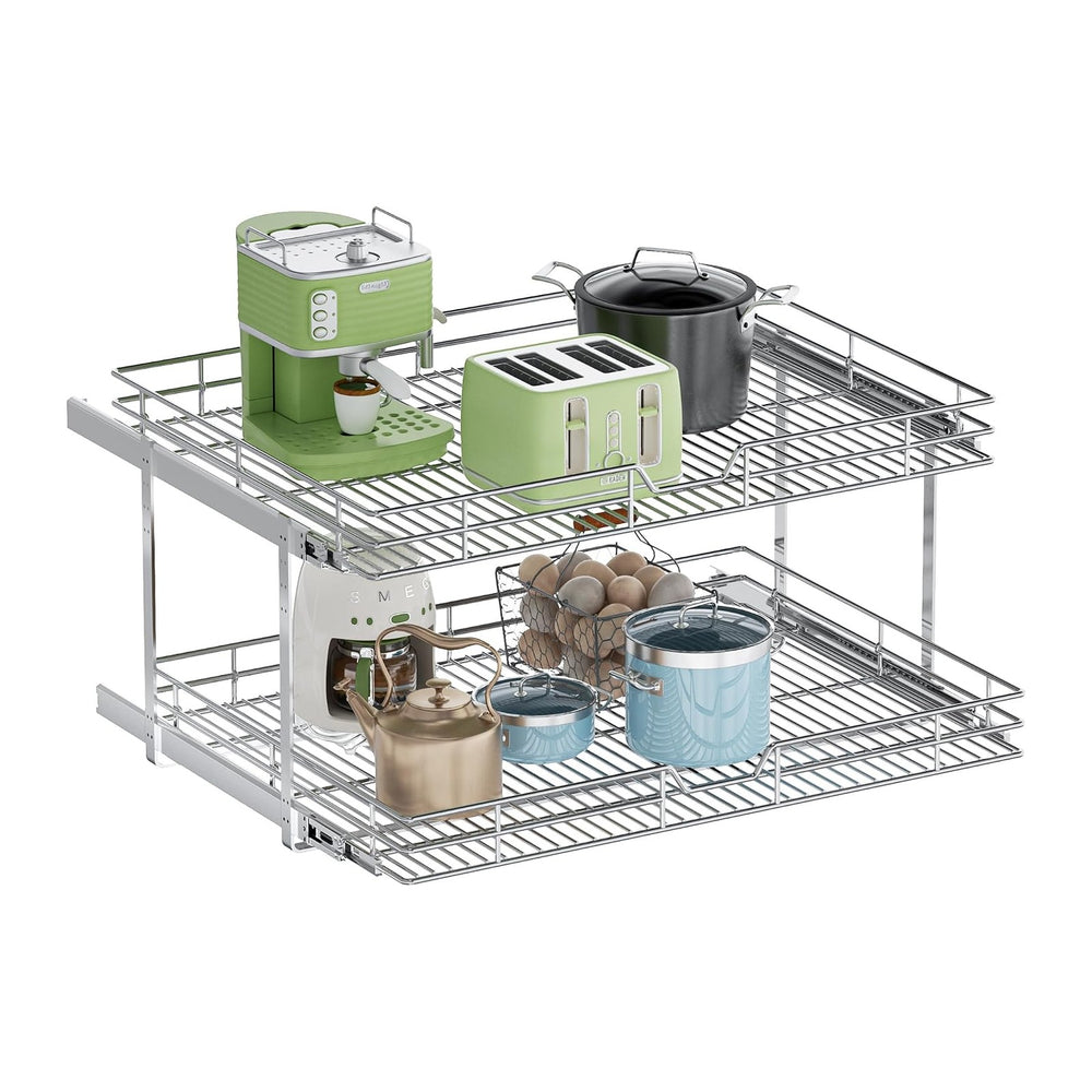 2-Tier Pull Out Cabinet Organizer, 27" W x 21.5" D, Heavy Duty Dual...