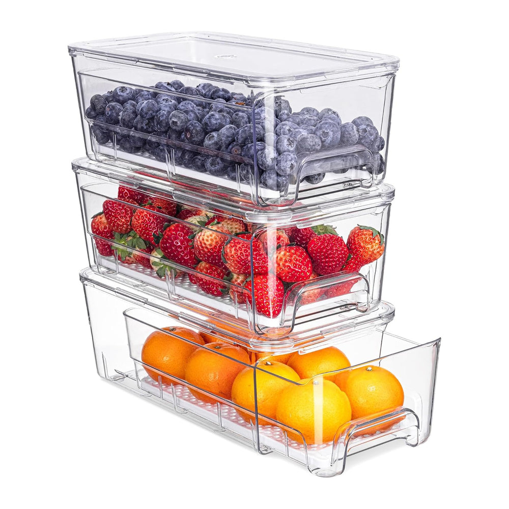 3-Pack Fridge Organizers and Storage, Stackable Refrigerator Bins