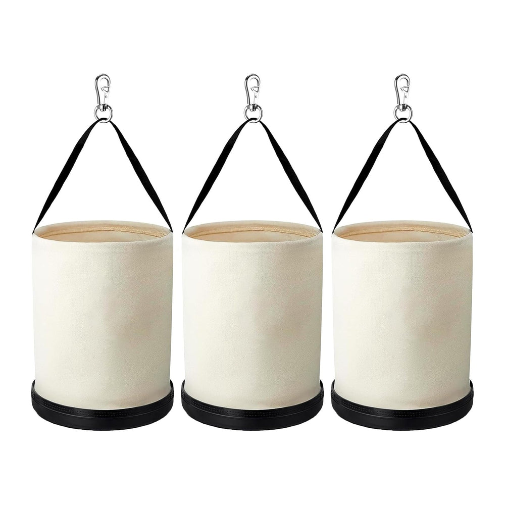 3 Pack Utility Canvas Bucket with Plastic Bottom and Metal Hook 15" x 12...