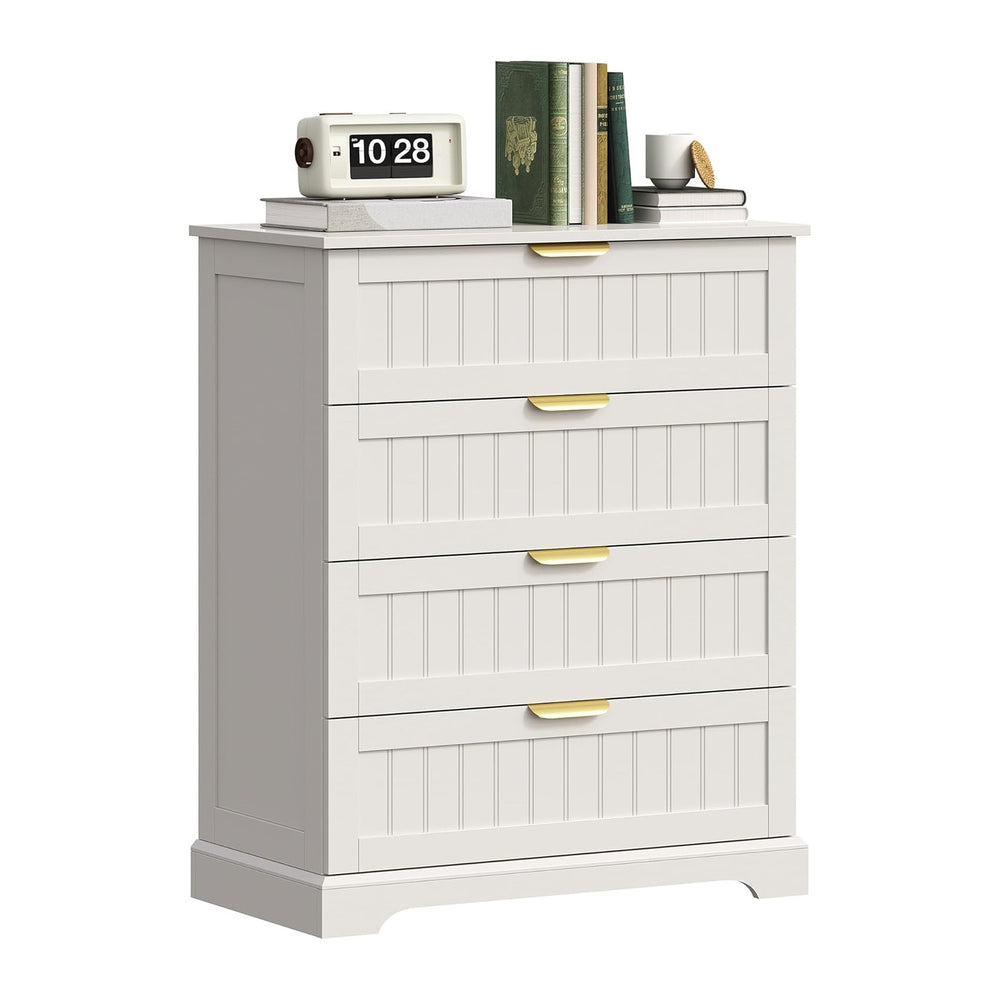 4 Drawer Dresser for Bedroom, Modern Farmhouse Wood Chest of Drawers with Met...