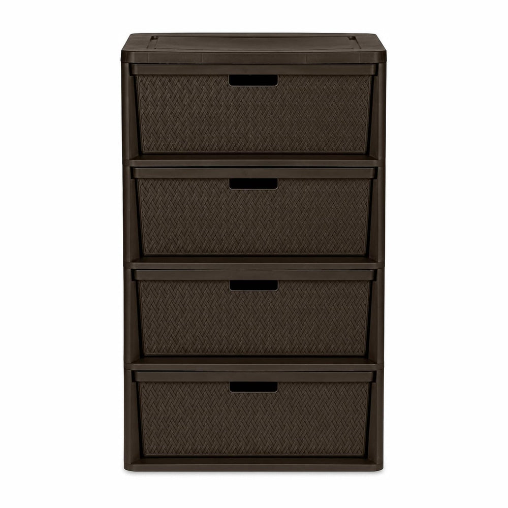 4-Drawer Plastic Storage Tower, Wide Bedroom Closet Storage Chest, Brown