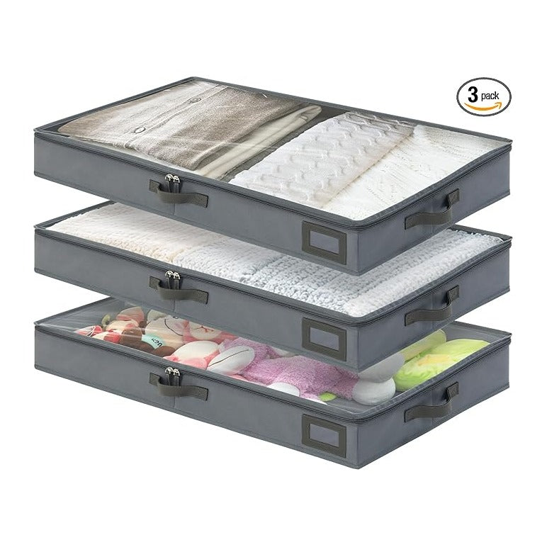 4-Inch Under Bed Storage Containers | Sturdy Sidewalls | Clear Cover & Label