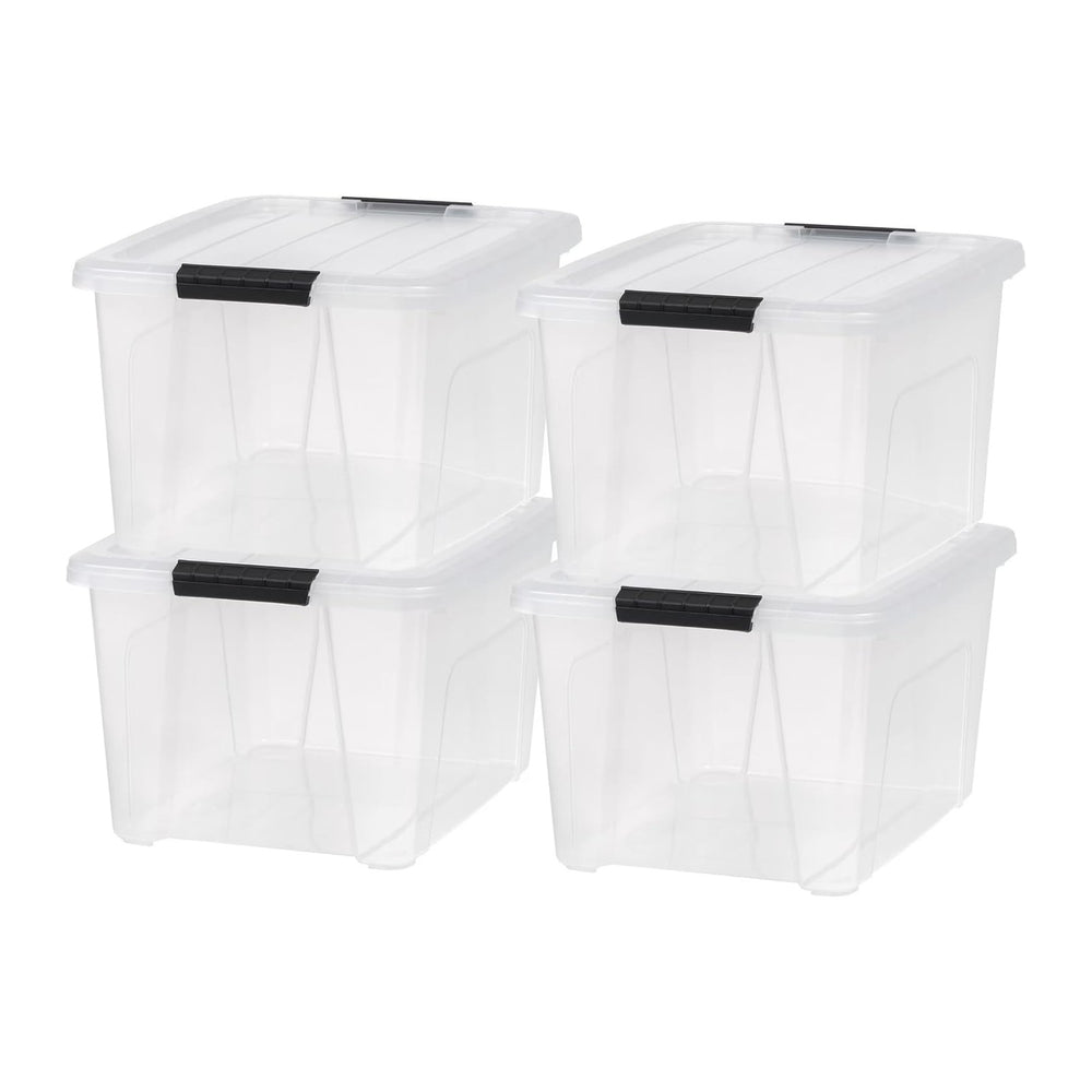 4 Pack 32 Qt Plastic Storage Bins with Lids, Large Stackable Clear Containers...