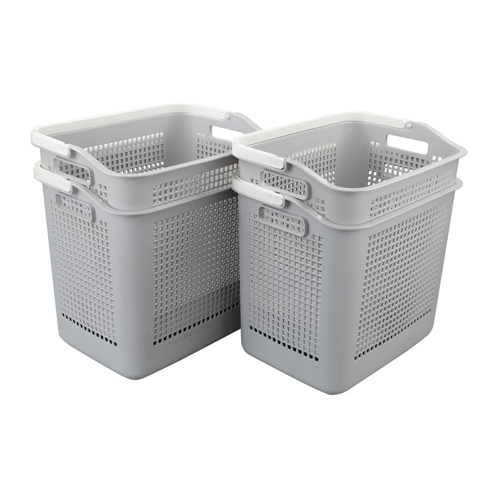 4-Pack 35 L Plastic Laundry Hamper, Storage Basket with Handle, Gray