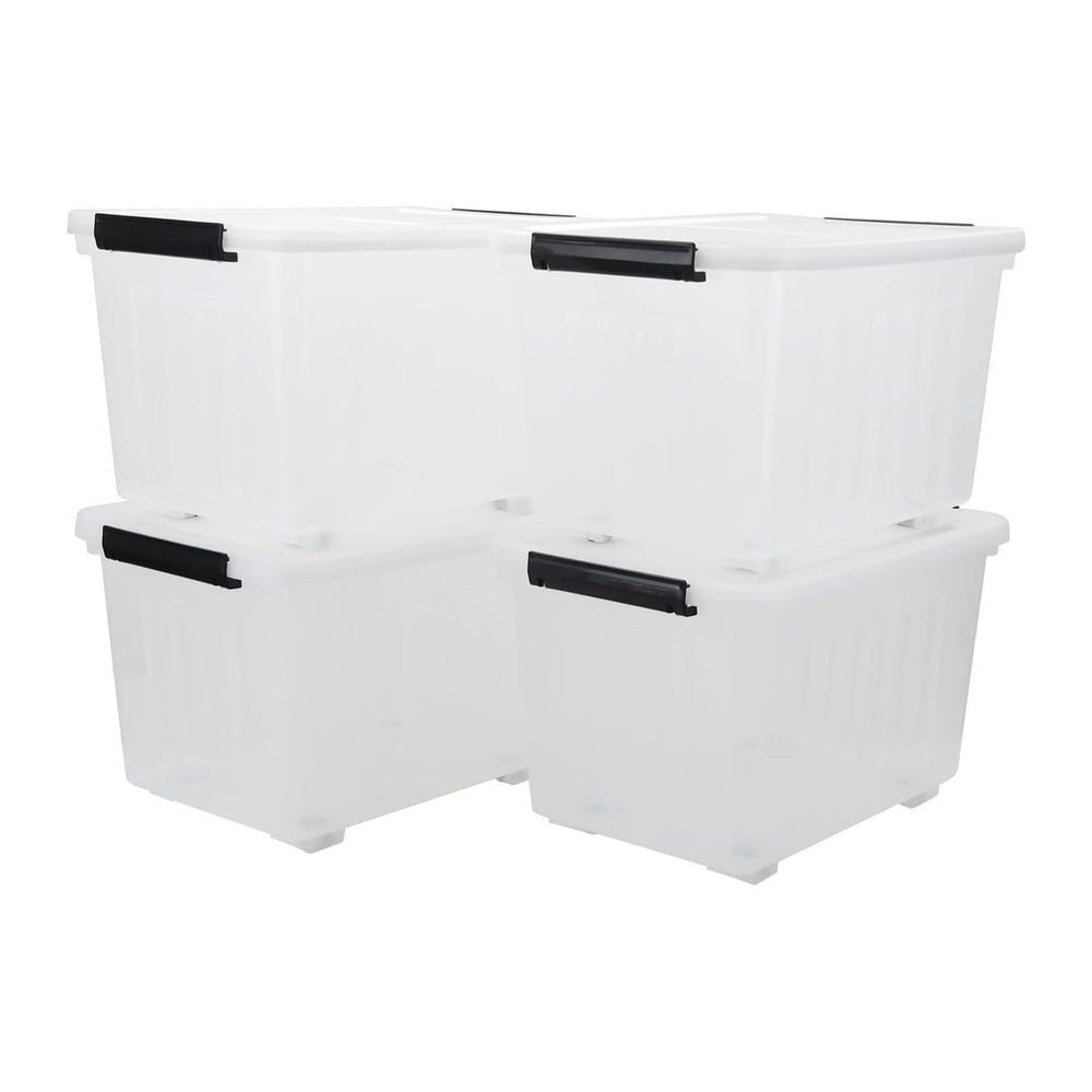 4-Pack 50L Clear Plastic Storage Bins with Wheels