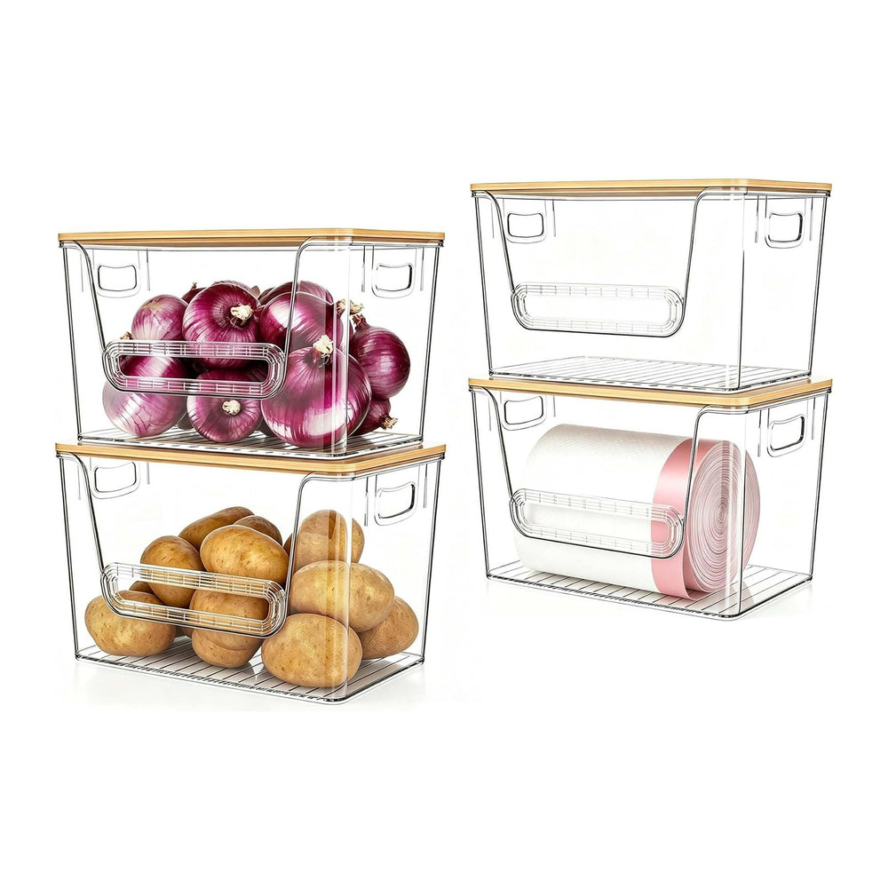 4 Pack Pantry Organizers and Storage with Bamboo Lids