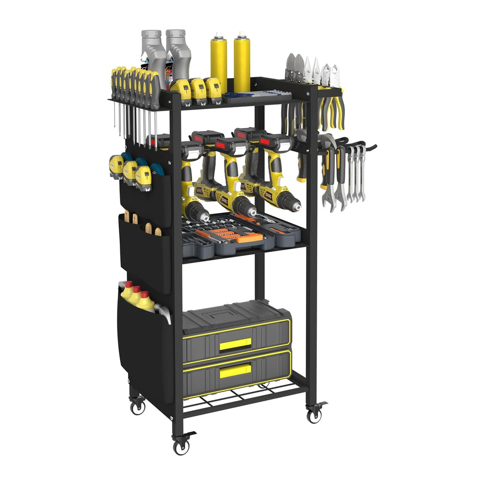 4-Tier Rolling Power Tool Organizer Storage Cart, Garage Organization on Whee...