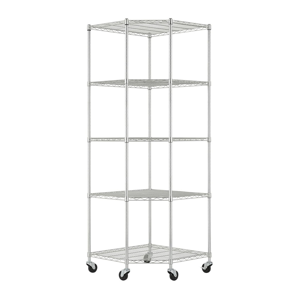 5-Tier Adjustable Wire Shelving with Wheels, Corner Wire Shelf Rack for Kitch...