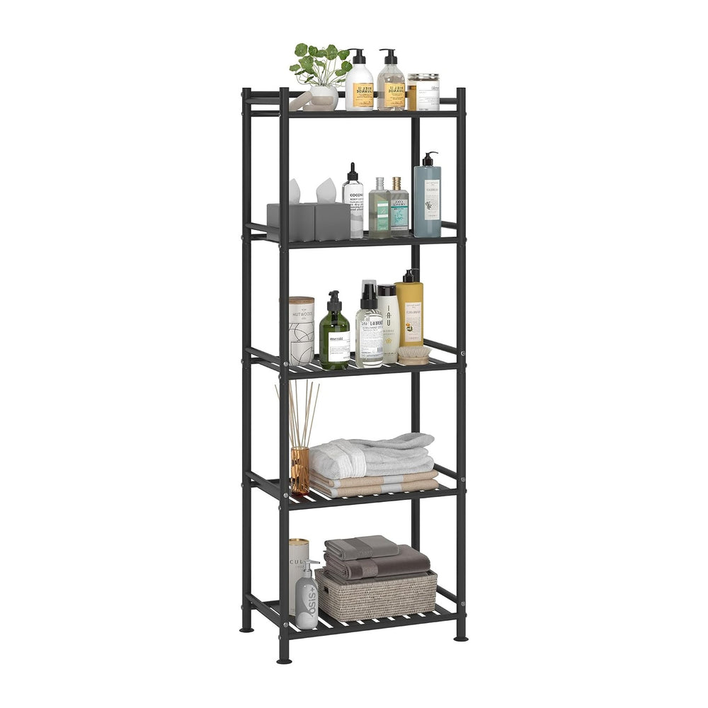 5 Tier Bathroom Storage Open Shelf Unit, Free-Standing Metal Corner Rack Shel...