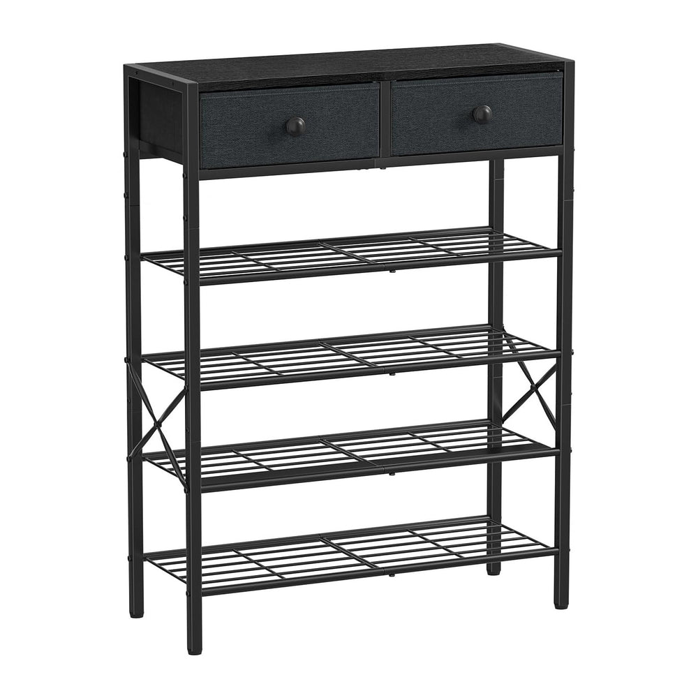 5 Tier Shoe Rack with 2 Drawers, 16-20 Pairs Black Grey