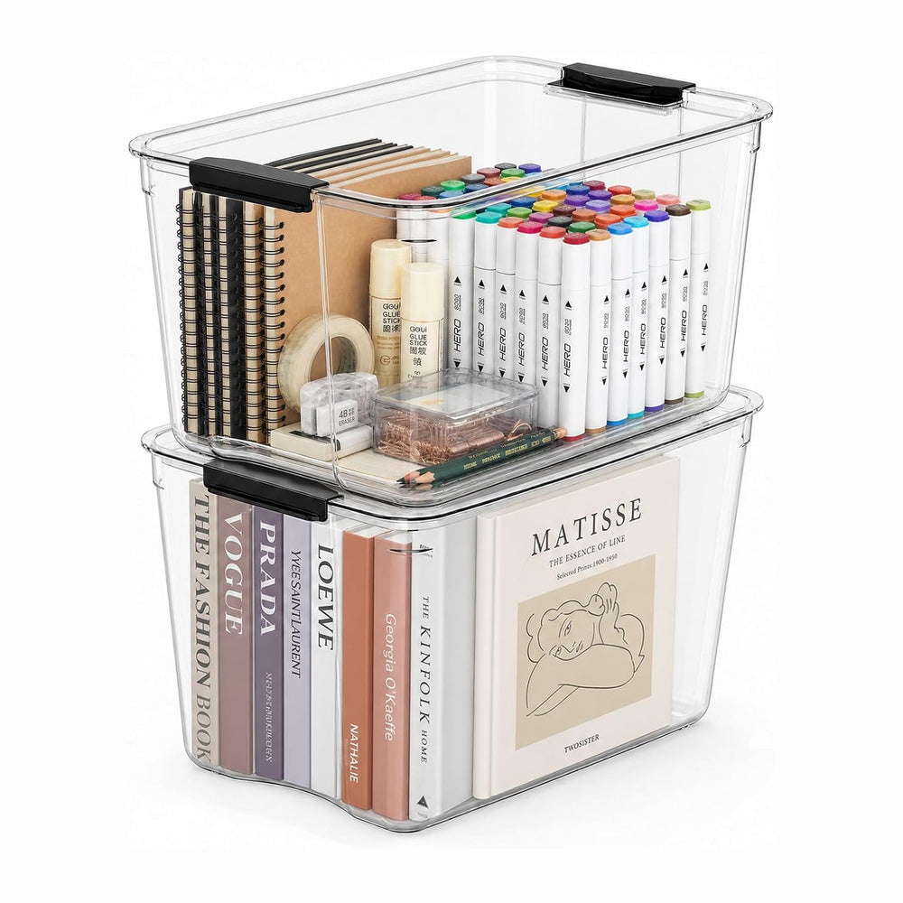 54Qt Stackable Storage Bins with Lids,Clear Latching Organizer Boxes,2-Pack