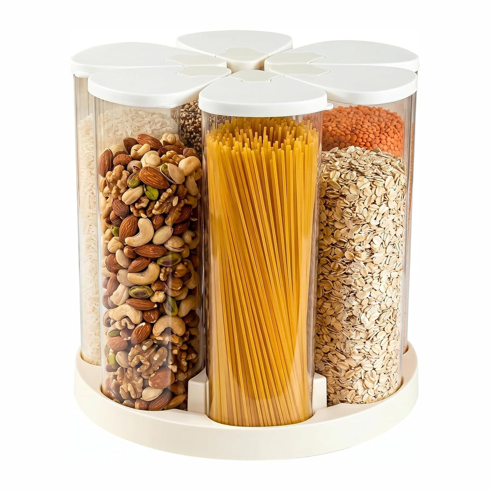 6 Grids Rotating Cereal Dispenser Countertop, 15 lbs Rice Dispenser