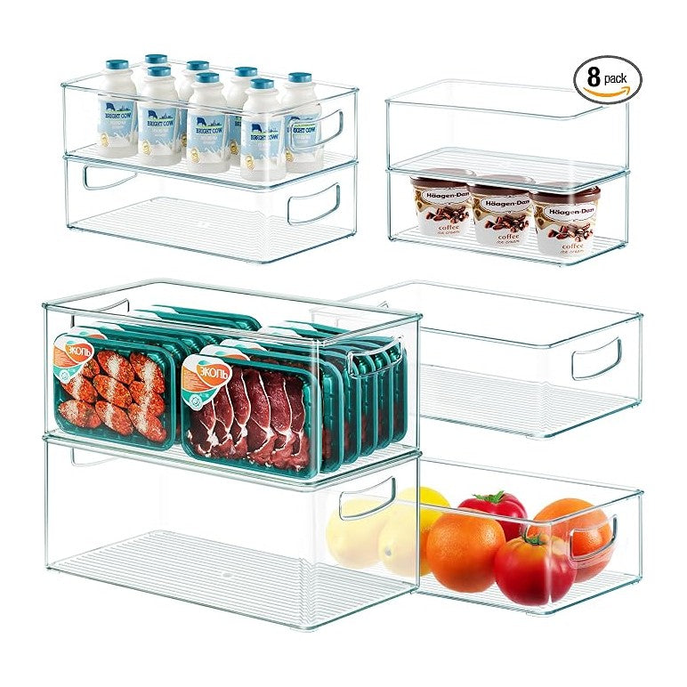 8 PACK Freezer Organizer Bins Clear Stackable Storage Bins
