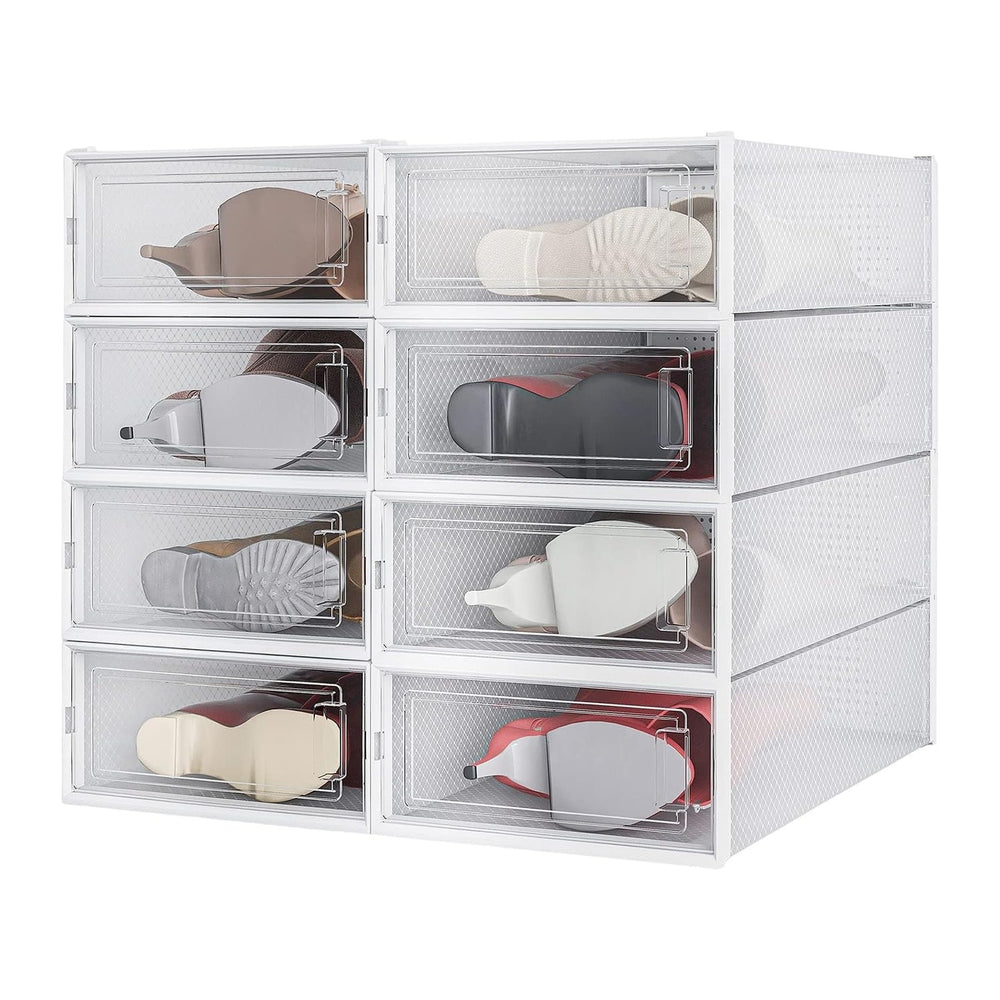 8-Piece Boot and Shoe Storage Box, Stackable Clear Plastic Shoe Box, Space-Sa...