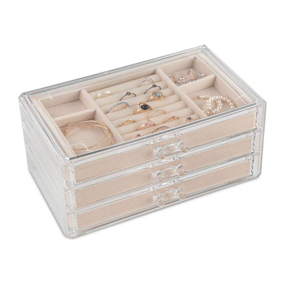 Acrylic Jewelry Organizer Box Women - 3 Drawers Clear Storage Case for Girls ...