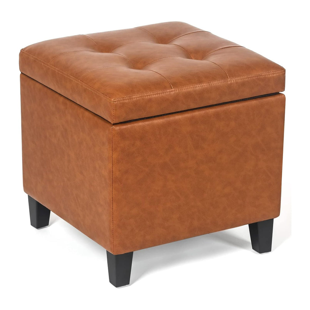 Adeco 17.7" Leather Cube Storage Orange Ottomans